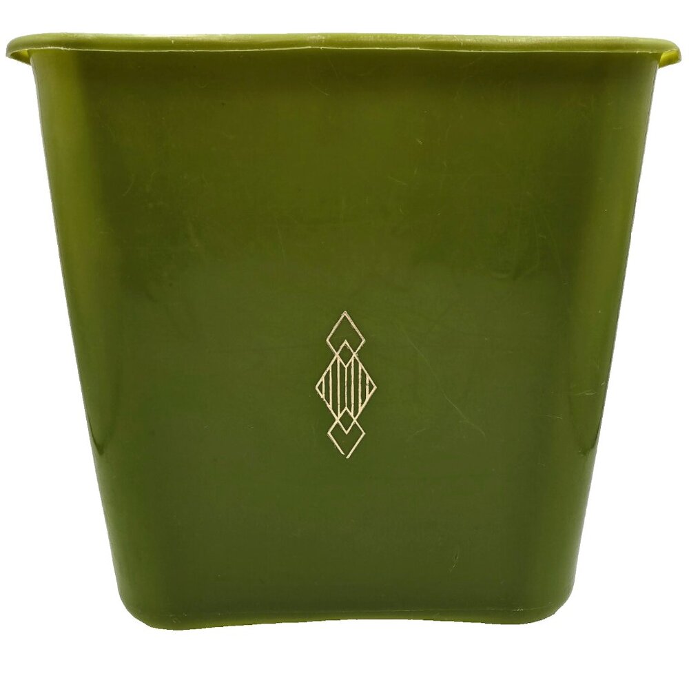 Vintage MCM Diamond Avocado Olive Green Plastic Wastebasket Garbage Trash Can
